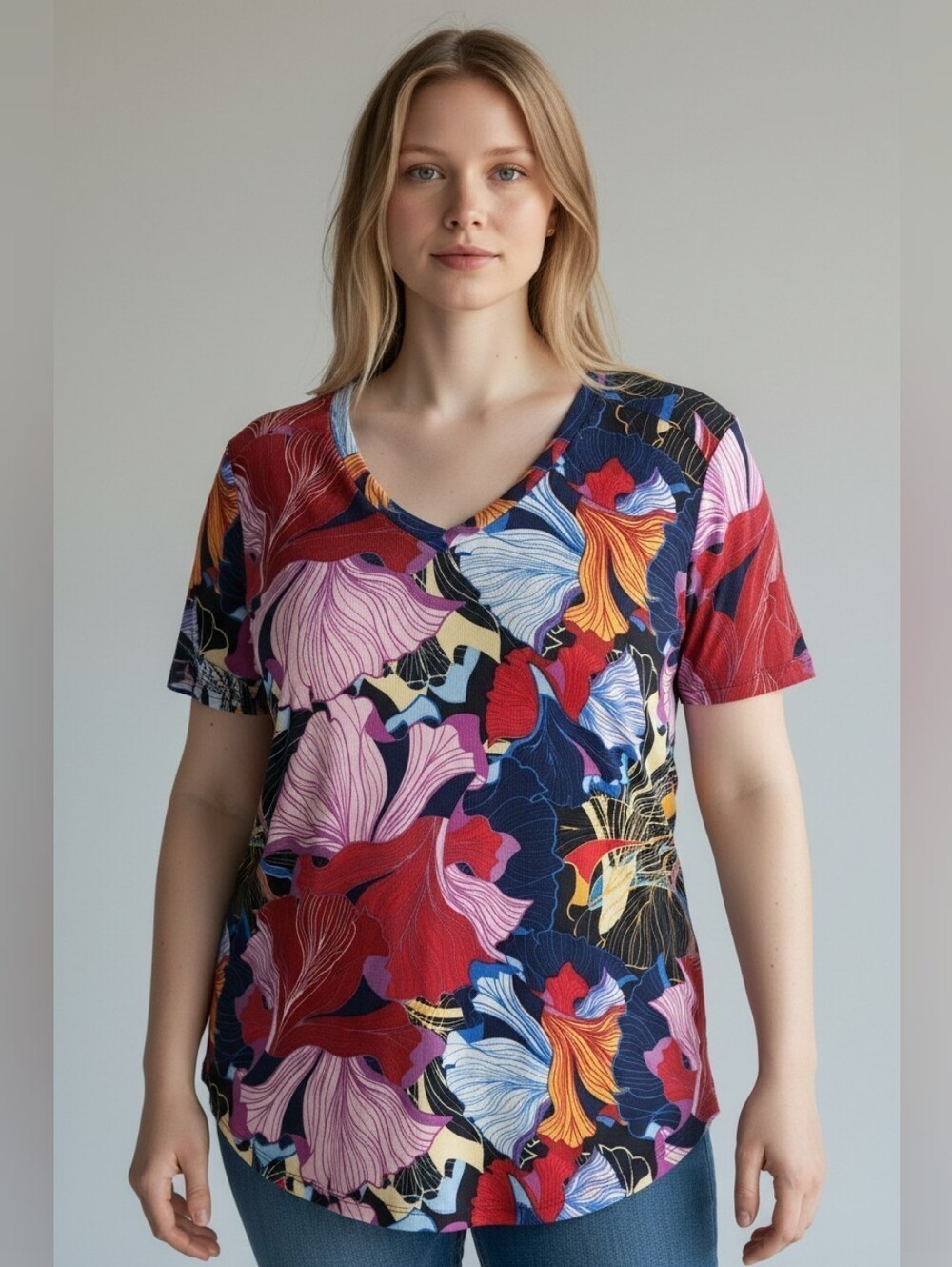 Attitudes by Renee V-Neck Floral Swim Cover-Up in Red, Pink, Blue, Yellow, Black